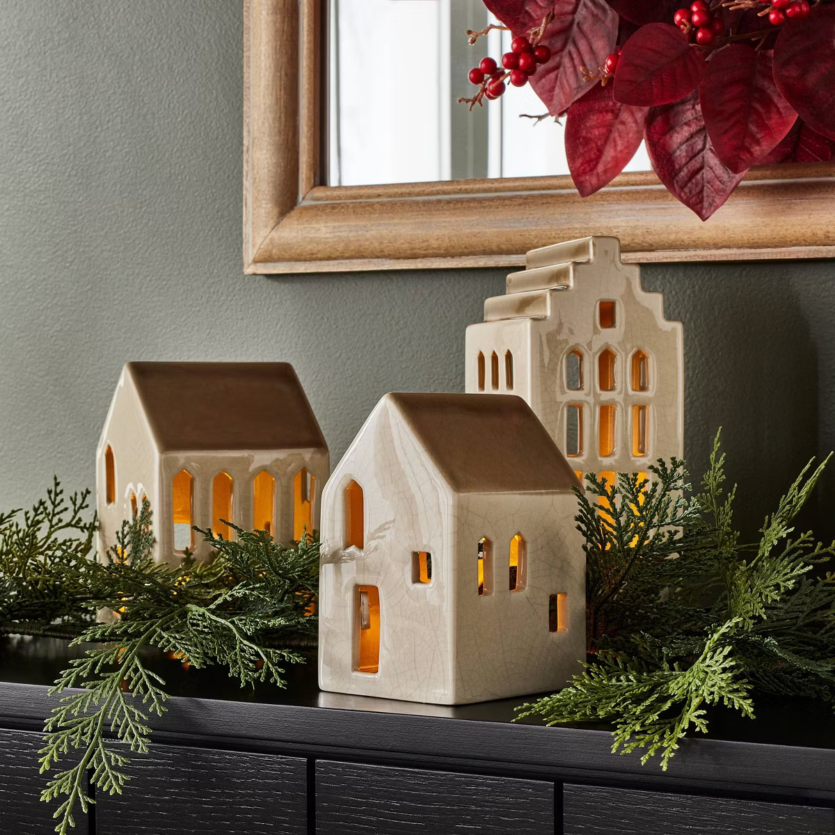 3pc Ceramic House LED Tea Light Holder Set - Threshold™ designed with Studio McGee | Target