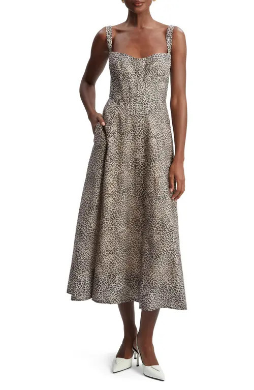 Bardot Lilah Leopard Print Midi Dress in B Leopard at Nordstrom, Size 12 | Nordstrom