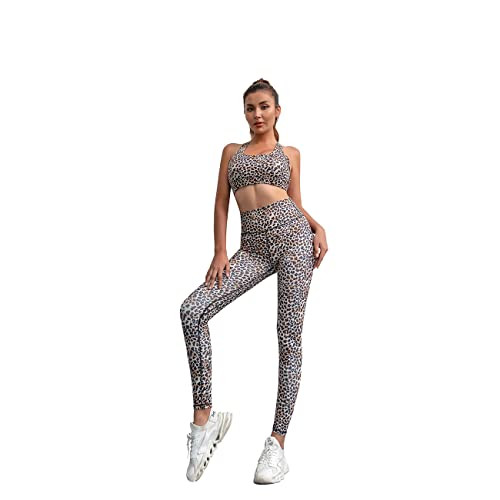 XHKKV Leopard Print Workout Sets for Women 2 Piece Workout Outfits High Waist Leggings with Sports Bra Crop Tops Fitness for Yoga Gym and Camp | Amazon (US)