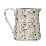 Creative Co-Op Stoneware Pitcher with Evergreen Botanical, White and Green | Amazon (US)