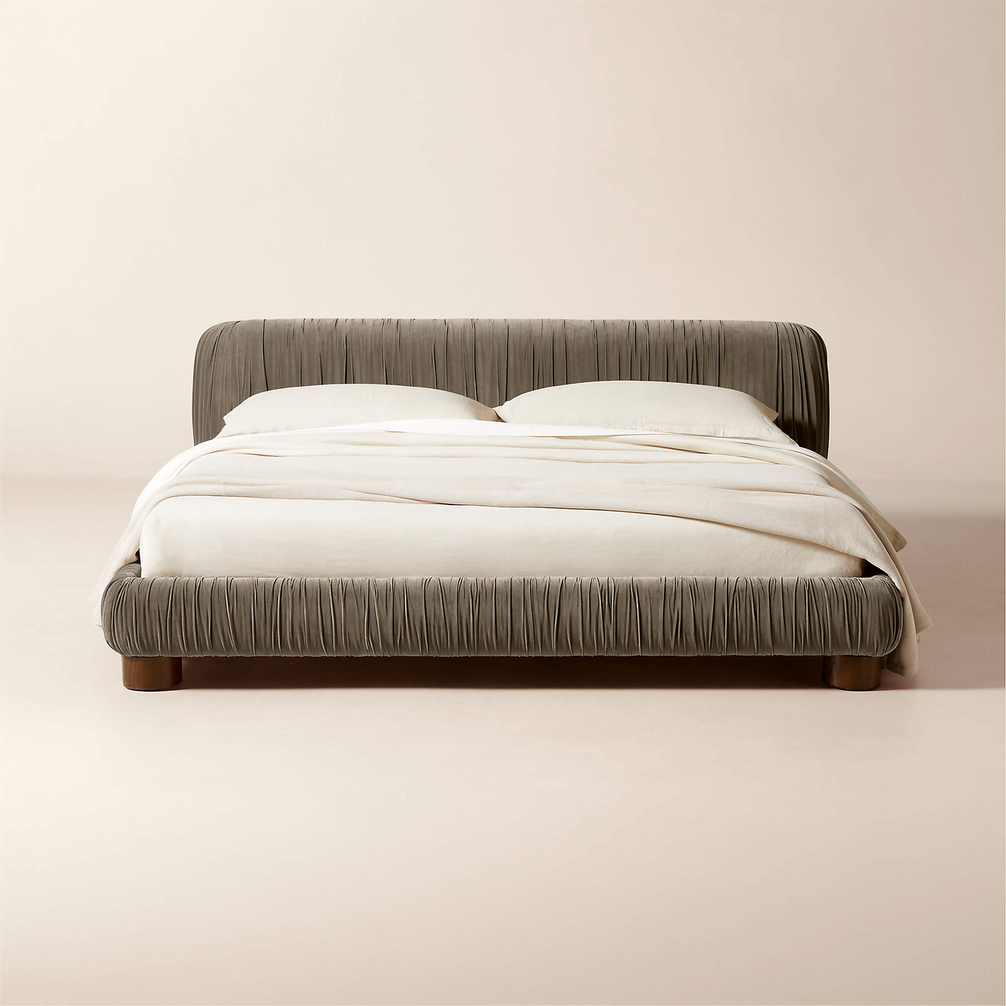 Cantar Warm Grey Velvet Upholstered King Bed + Reviews | CB2 | CB2