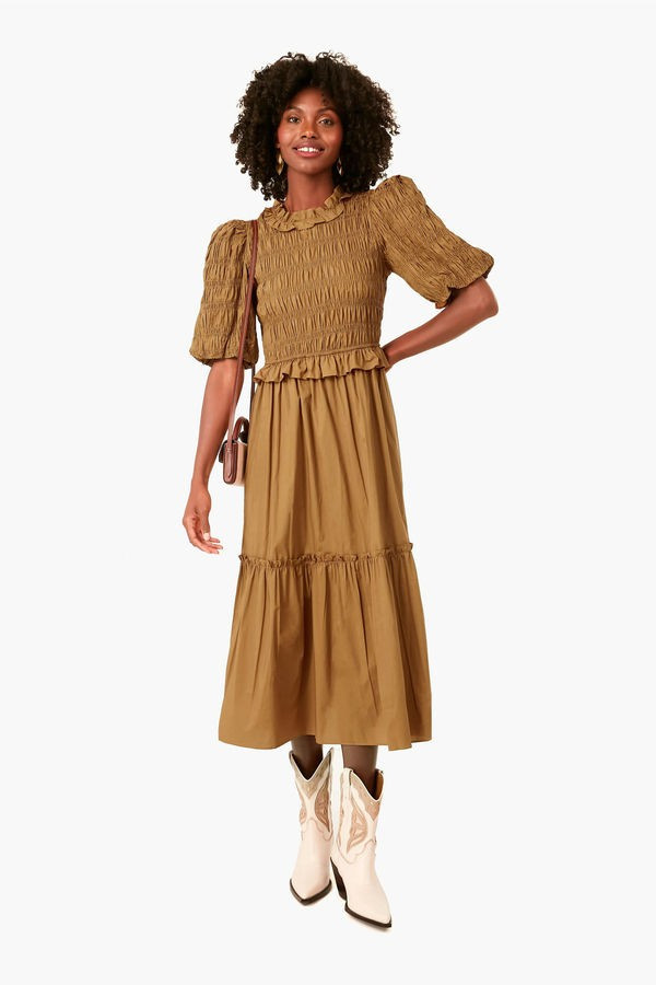 Caramel Bubble Sleeve Smocked Midi Dress | Tuckernuck (US)