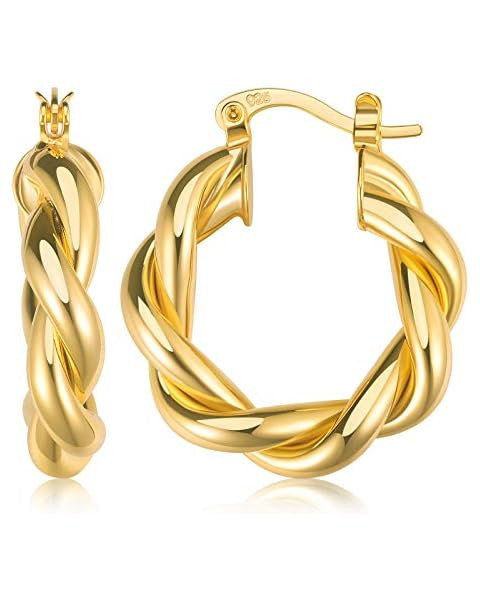 Twisted Gold Hoop Earrings for Women, Thick Chunky Hoops Hypoallergenic Vintage Twist Earings Big | Amazon (US)