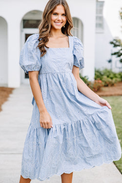Good Days Ahead Blue Eyelet Midi Dress | The Mint Julep Boutique