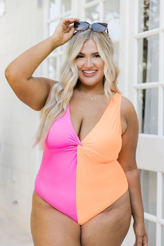 Girls Just Wanna Have Sun Orange/Pink Color Block One Piece Swimsuit FINAL SALE | Pink Lily