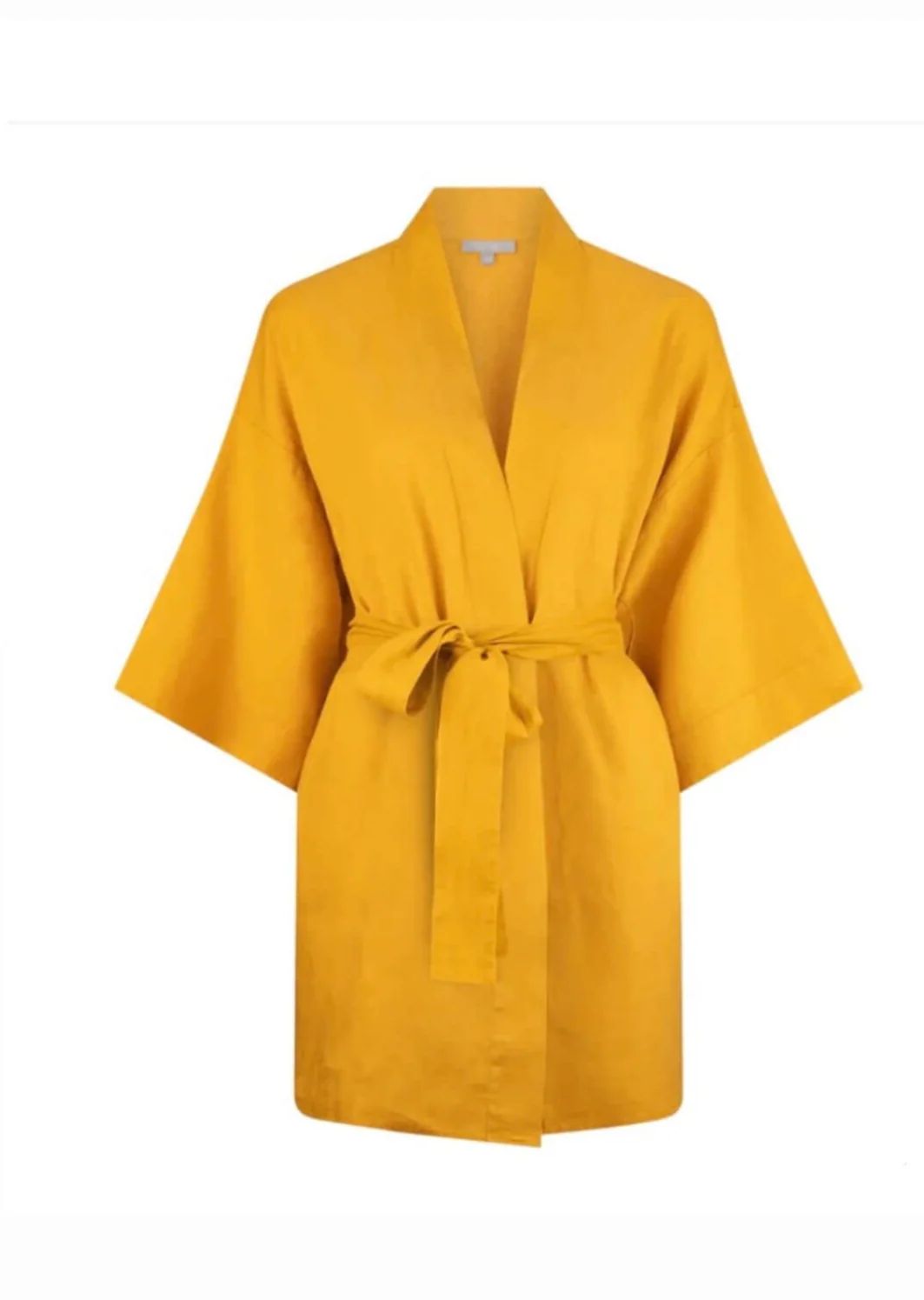 Short Linen Kimono with Belt - Marigold | Stay Luggage Racks