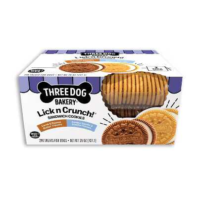 Three Dog Bakery Lick n' Crunch Carob with Peanut Butter Filling and Golden Vanilla Flavor Dog Treats - 26oz | Target