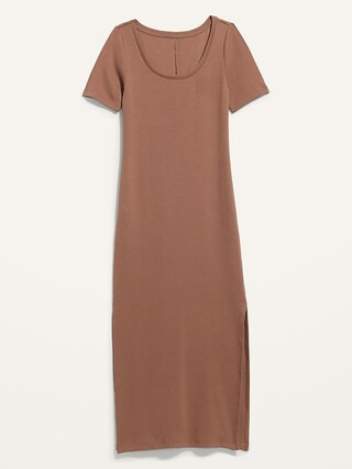 Fitted Short-Sleeve Rib-Knit Midi Dress for Women | Old Navy (US)