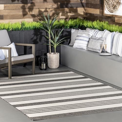 nuLOOM Robin Multi Stripe Indoor/Outdoor Area Rug, 5' 3" x 7' 6", Grey/Beige | Amazon (US)