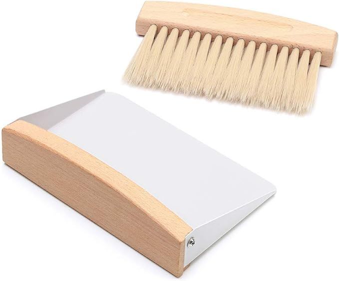 Mini Dustpan and Brush Set Wood Small Metal Dust Pan Natural Table Top Handy Brush for Sweeping | Amazon (US)