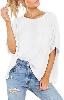 Langwyqu Womens Oversized Tshirts Casual Summer Tops Short Sleeve Loose Fit Tunic T Shirts | Amazon (US)