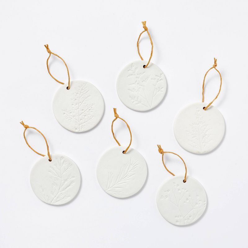 Set of 6 Stamped Ceramic Ornaments White - Threshold&#8482; designed with Studio McGee | Target