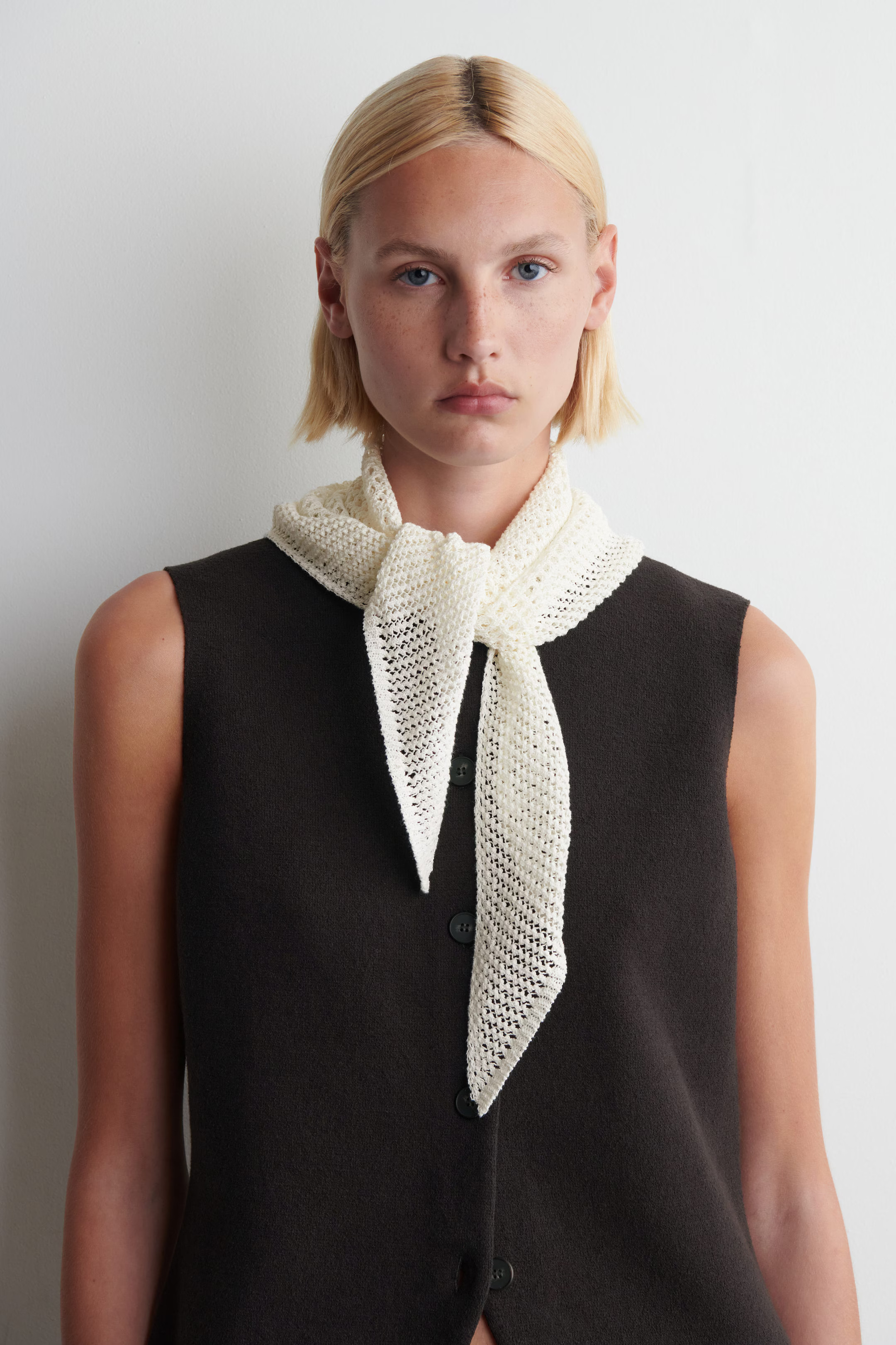 POINTELLE-KNIT TRIANGLE SCARF - WHITE | COS | COS UK