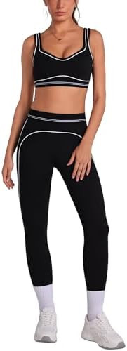 ABOCIW Womens Workout Sets 2 Piece Yoga Outfits Contouring Contrast Stitching Sports Bra High Wai... | Amazon (US)