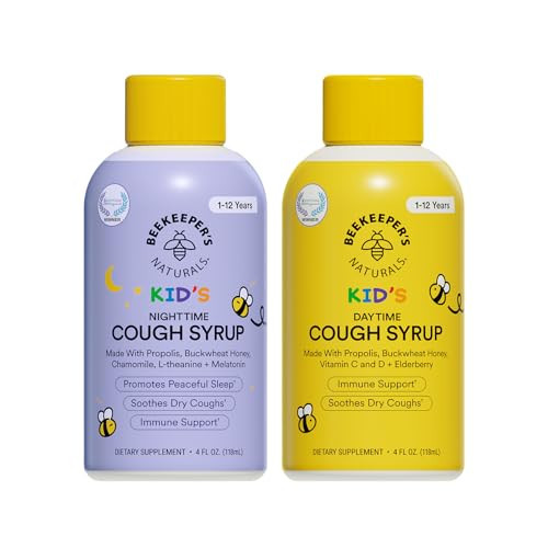 Beekeeper's Naturals Kids Honey Cough Syrup – Day & Night Value Pack – Immune Support with Elderberry, Vitamin C, D, Propolis & Raw Honey – Soothing, Clean Ingredients – Two Pack, 2 x 4 fl oz | Amazon (US)