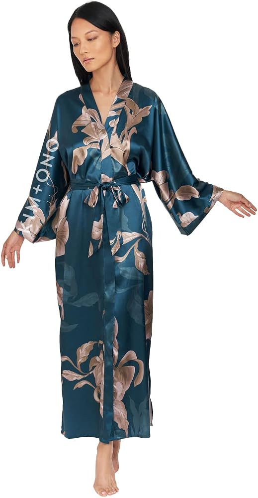 KIM+ONO Women's Satin Kimono Robe Long - Floral | Amazon (US)
