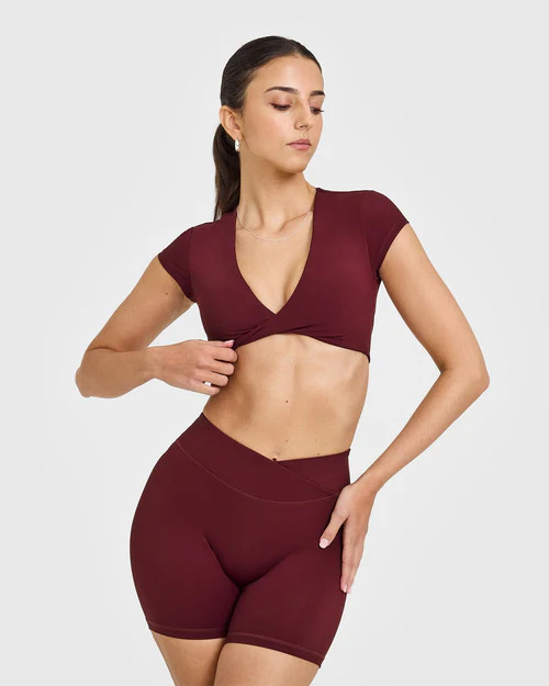 Unified Twist Front Short Sleeve Crop Top | Rosewood | Oner Active (UK / US)