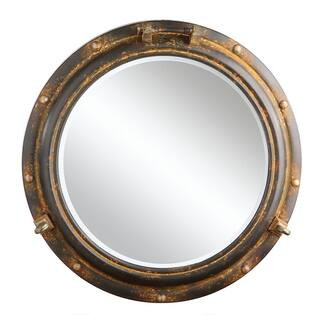 22 in. W x 22 in. H Metal Porthole Distressed Rust Decorative Mirror | The Home Depot