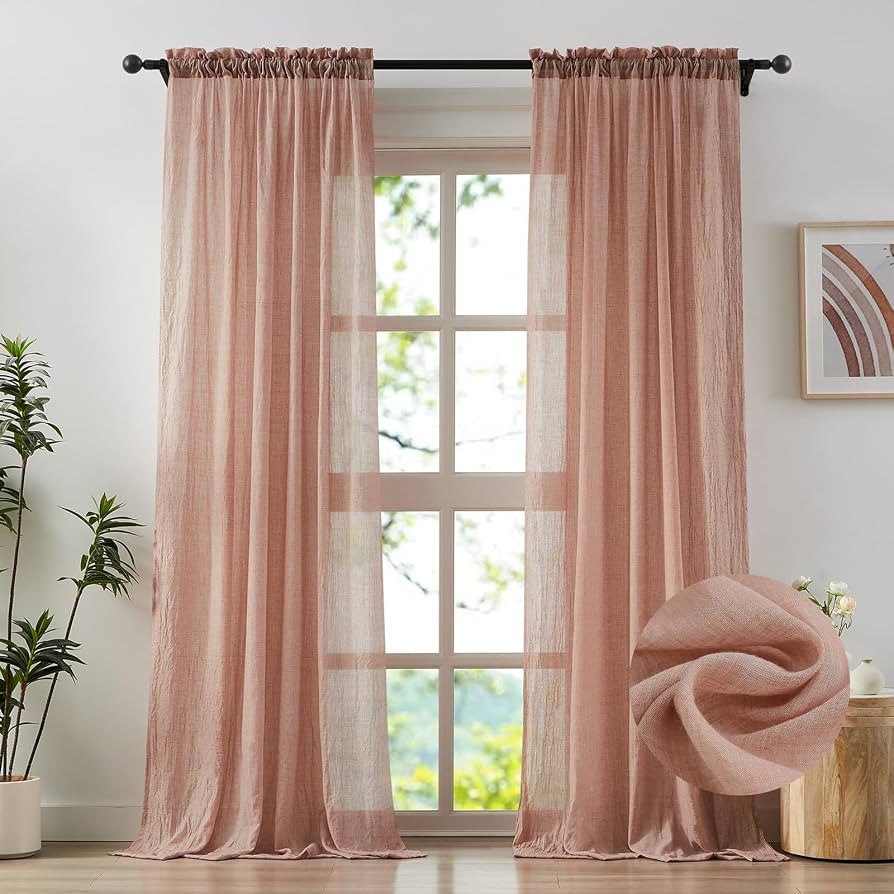Anpark Elegant Blush Pink Sheer Curtains 84 Inches Long for Living Room, Bedroom Cotton Textured ... | Amazon (US)