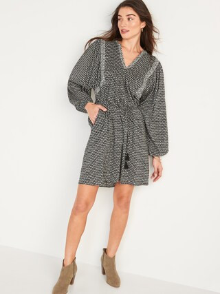 Oversized Long-Sleeve Printed Swing Dress for Women | Old Navy (US)