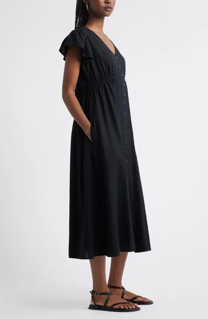 Treasure & Bond Short Sleeve Button Down Linen Blend Midi Dress | Nordstrom | Nordstrom