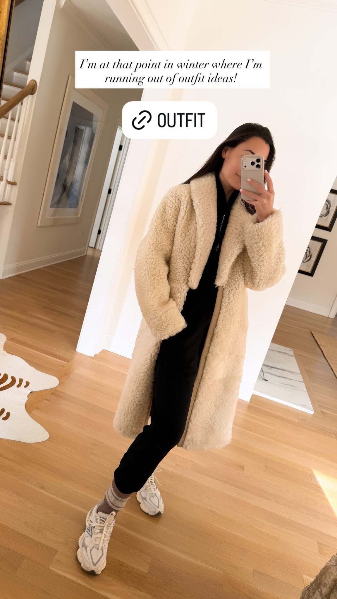 Casual winter outfit, shearling coat is Iro similar below, jogger set, New Balance sneakers. 

#LTKdayinmylife #LTKSeasonal #LTKootd