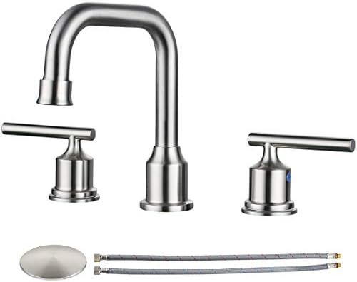 WOWOW 2 Handles 8 inch Widespread High Arc Bathroom Faucet Brushed Nickel Lavatory Faucet 3 Hole ... | Amazon (US)