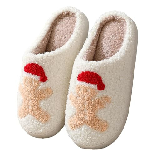 Cozy Christmas Slippers - Festive and Comfortable Women's Bedroom Slippers Womens Mens Fluffy Plush Slippers Cuddly Warm Shoes Indoor Fun Slippers House Home Winter Slippers Gingerbread Man41-42 | Amazon (US)
