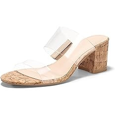 Coutgo Women's Clear Heeled Sandals Transparent Two Strap Chunky Block Heels Mules Open Toe Slip ... | Amazon (US)