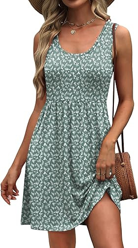 WIHOLL Women's Summer Dress 2026 A-Line Sleeveless Casual Sundress with Pockets Floral/Solid | Amazon (US)
