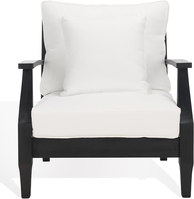 SAFAVIEH Couture Outdoor - Martinique Armchair - Black & White - Solid Wood - Slatted Coastal Des... | Amazon (US)