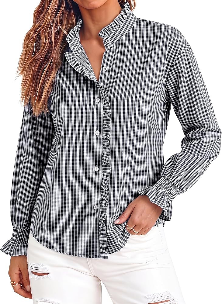 Totatuit Plaid Shirt Button Down Long Sleeve Gingham Daily Wear Women | Amazon (US)
