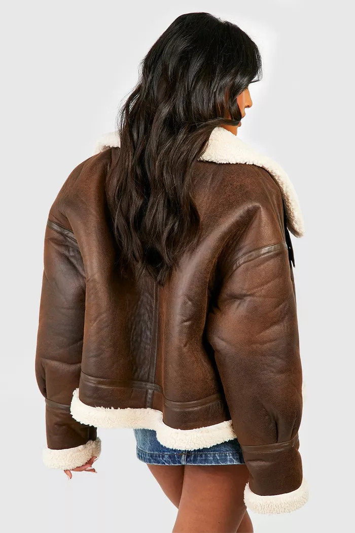 Plus Teddy Trim Aviator Jacket | boohoo (US & Canada)