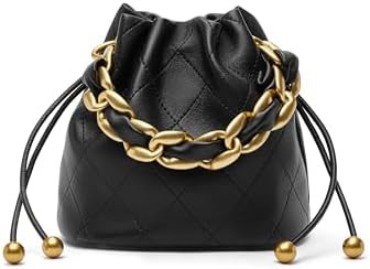 DORIS&JACKY Small Top Handle Bucket Bag, Designer Lambskin Drawstring Crossbody Purse with Chunky... | Amazon (US)