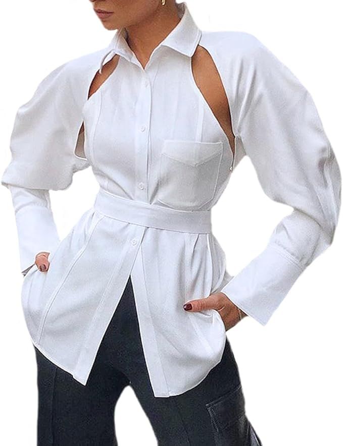 Women's Long Sleeve Button Down Shirts Dressy Business Blouses with Pockets | Amazon (US)