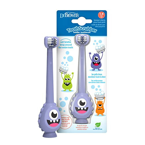 Dr. Brown's ToothScrubber Toothbrush, Three-Sided Toddler Training Toothbrush for Ages 1-4 Years with Suction Cup Base and Color Changing Bristles | Amazon (US)