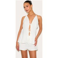 Petite White Woven High Waisted Mini Shorts | PrettyLittleThing US