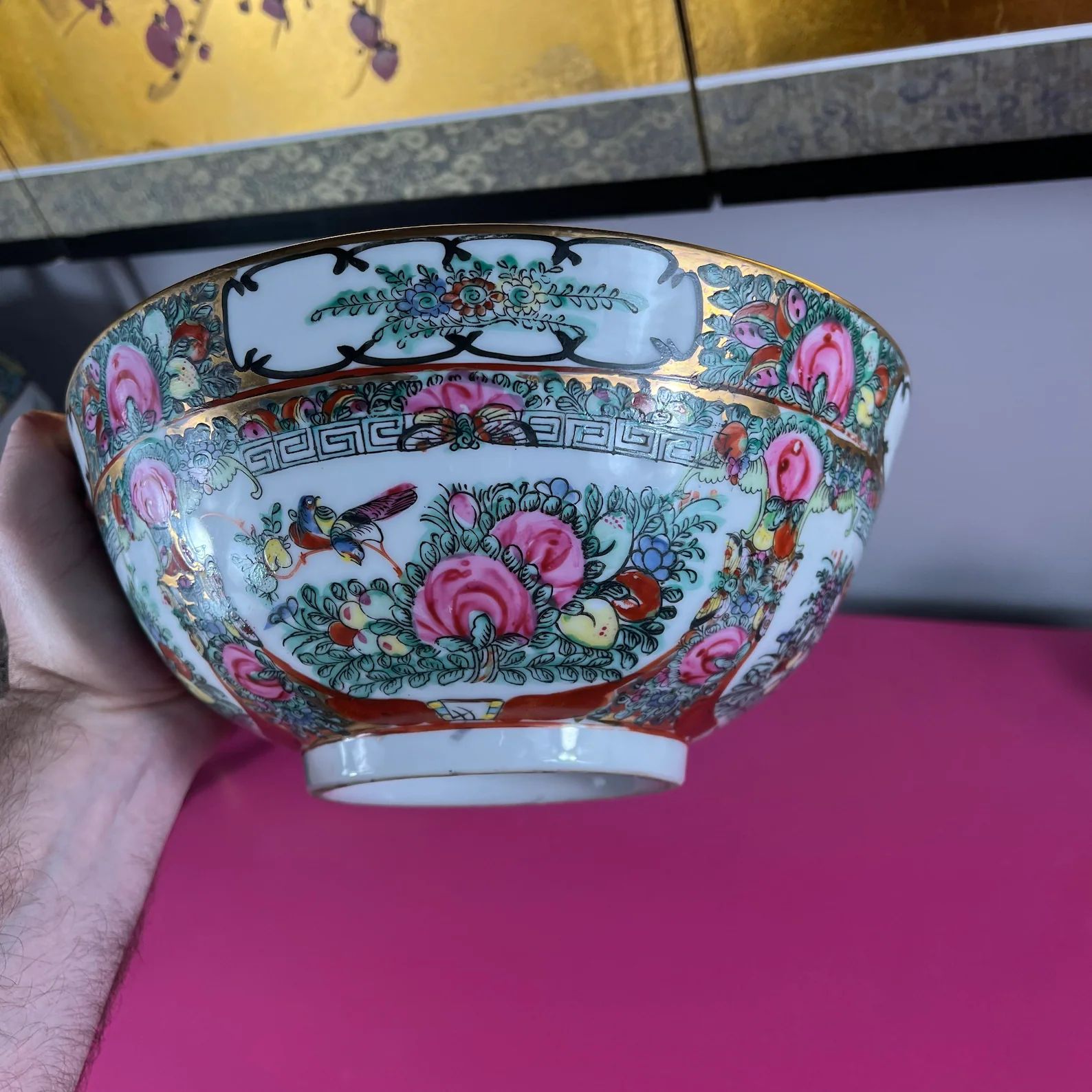 Vintage Rose Medallion Bowl Chinoiserie Large - Etsy | Etsy (US)
