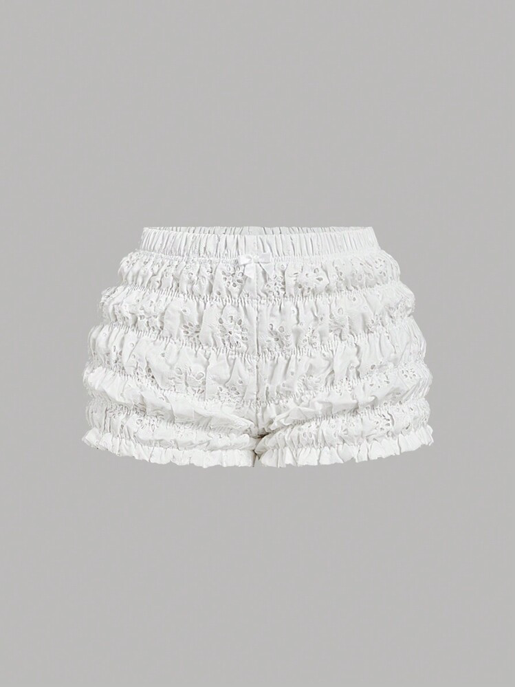 SHEIN MOD Summer Cute Bow Ruffled Hem Super Mini Shorts For Women, Beach/Vacation,Going Out,Western Wear Women,Vacation Outfits Woman,Summer Outfits For Women | SHEIN