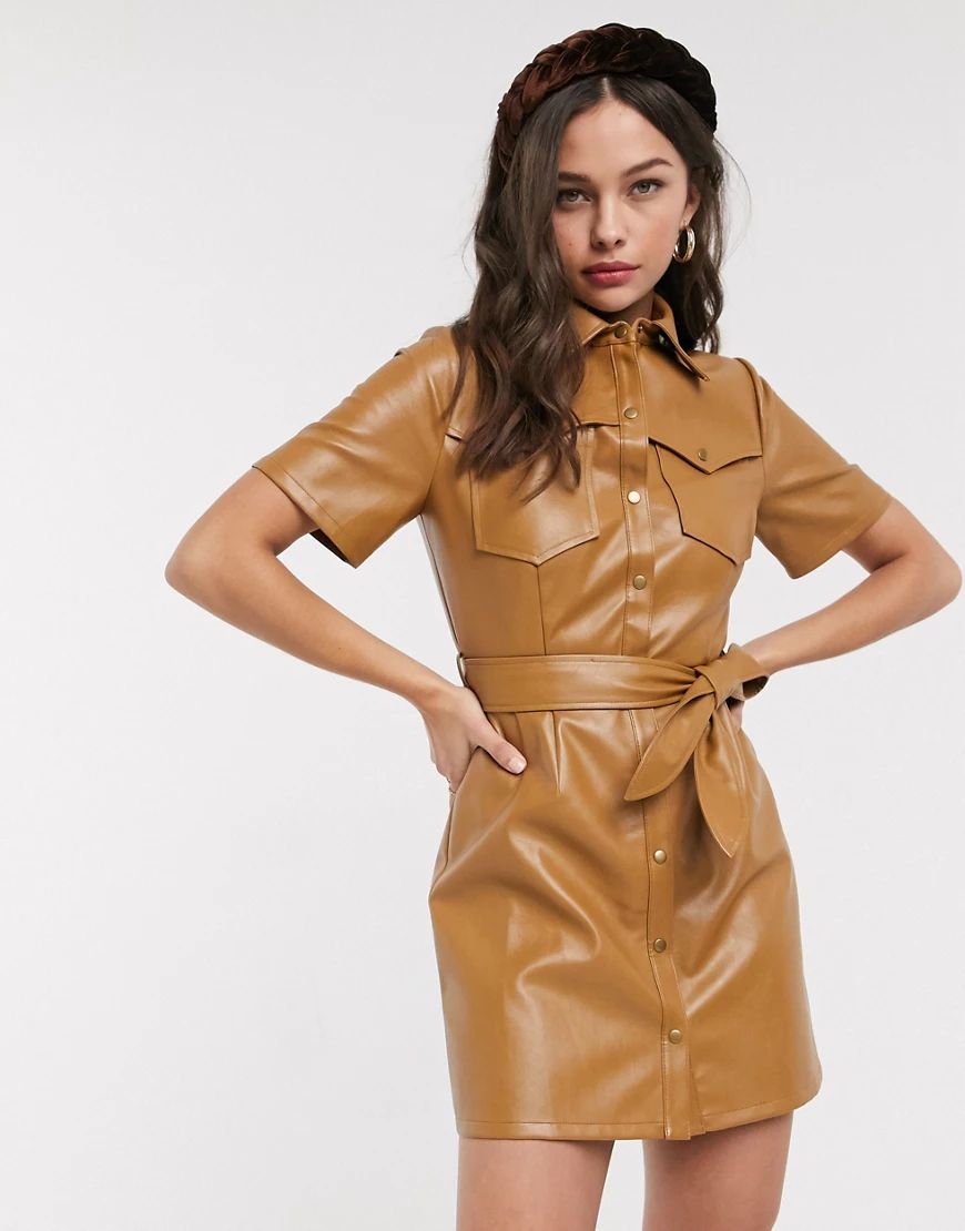 Moon River faux leather mini dress-Brown | ASOS (Global)