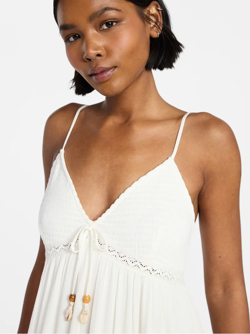 No Boundaries Crochet Lace Trim Tiered Maxi Dress, Women's XXS-XXL | Walmart (US)