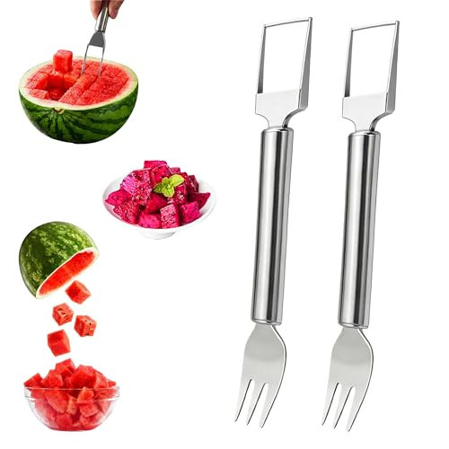 Watermelon Cutter, 2-in-1 Stainless Steel Fruit Cutter, Dual Head Watermelon Fork Slicer Tool, Summer Fruit Cutting Kitchen Gadget for Home (Round-2PCS) | Amazon (US)
