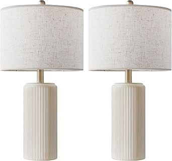 23" Ceramic Table Lamp Set of 2, 3-Level Dimmable Farmhouse Bedside Lamps for Bedroom, Nightstand... | Amazon (US)