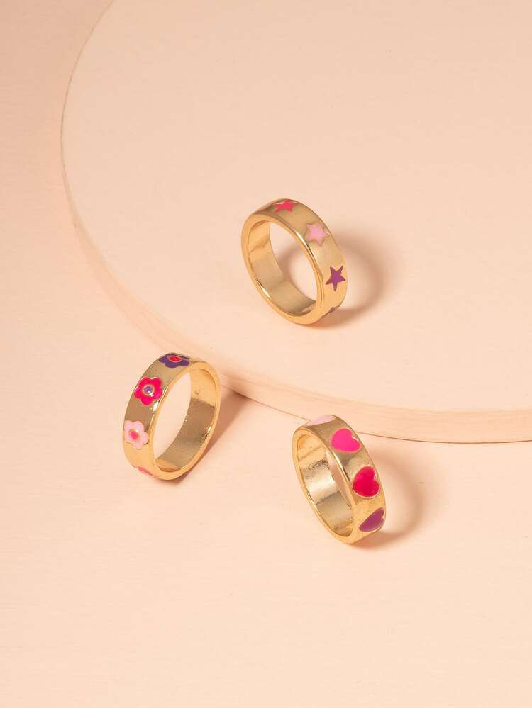 3pcs Heart & Star Pattern Ring | SHEIN