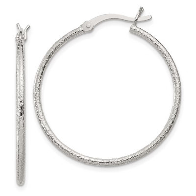 Black Bow Jewelry 1.5mm, Sterling Silver, Textured Round Hoop Earrings, 30mm (1 1/8 In) | Target
