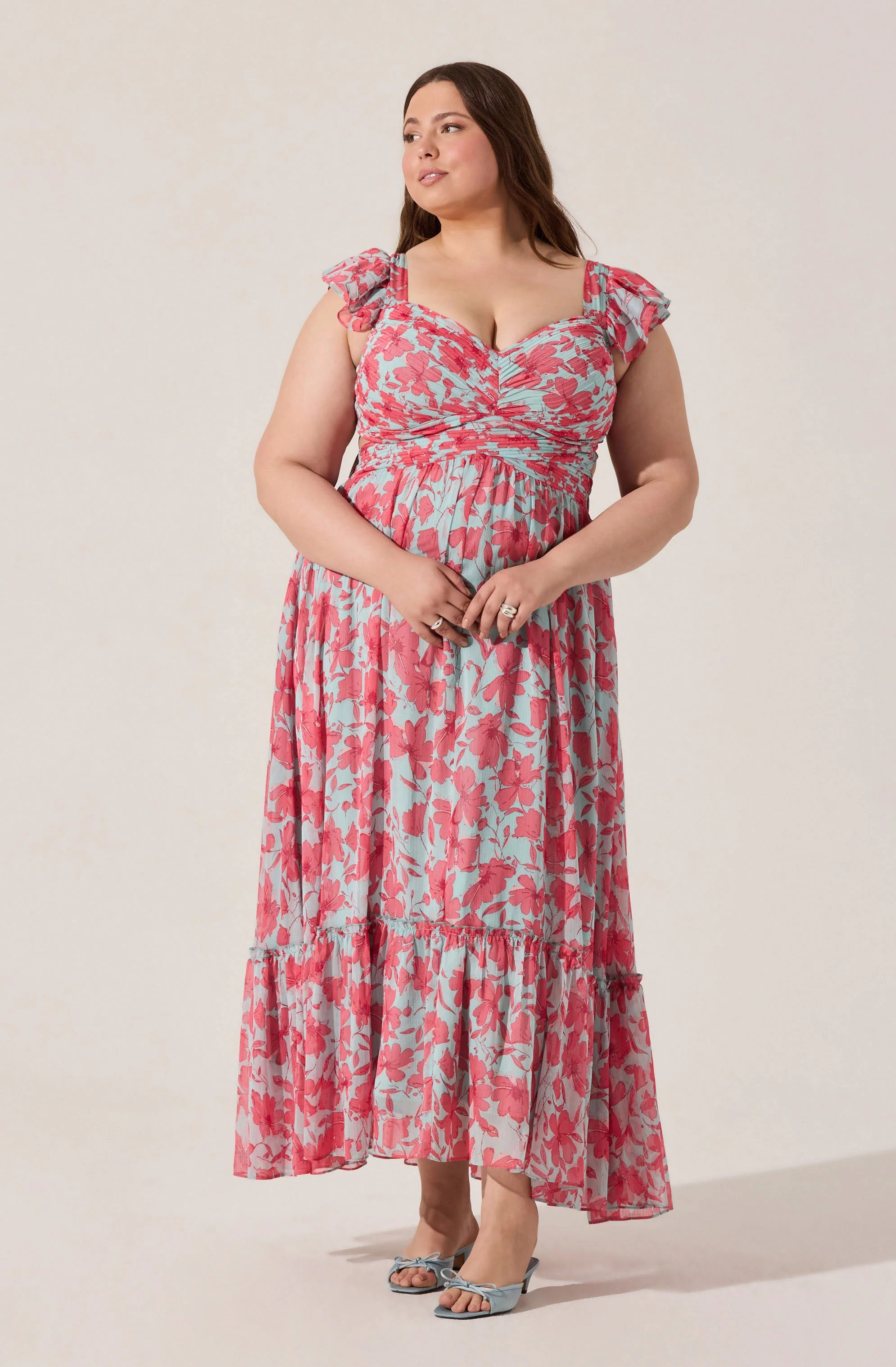 Primrose Floral Strappy Back Maxi Dress - Plus Size - Pink aqua floral / 1X | ASTR The Label (US)
