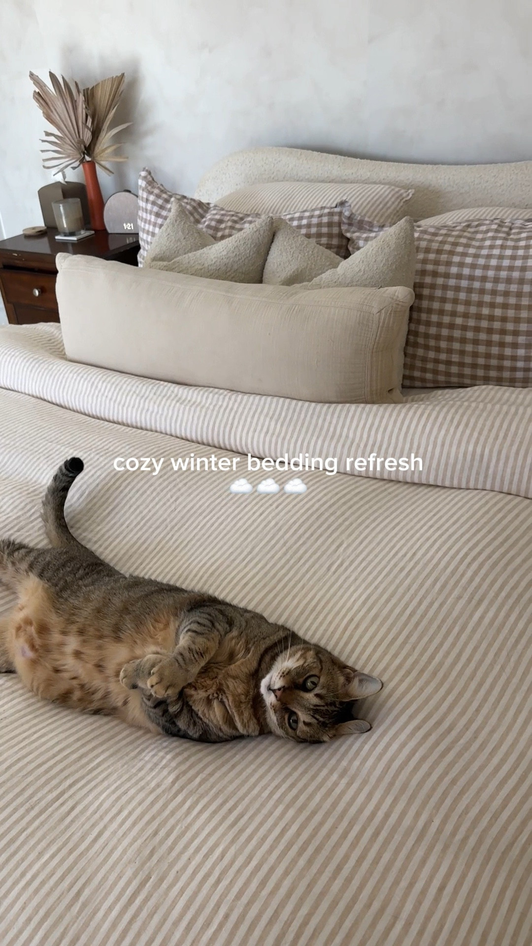 The coziest winter white bedding refresh, cozy neutral winter bedding, organic modern bedroom, organic modern home decor, striped bedding inspo, cozy bedroom inspo, neutral primary bedroom inspo, hotel bed making tutorial  

#LTKSeasonal #LTKHome