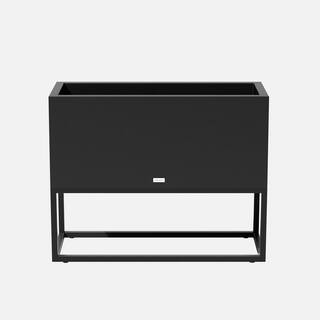 Long Box 38 in. Raised with Stand Rectangular Black Plastic Planter with Black Stand | The Home Depot