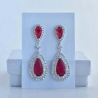 Red Crystal Earrings Ruby Cubic Zirconia Teardrop Bridal Large Bridesmaid Jewelry | Etsy (US)