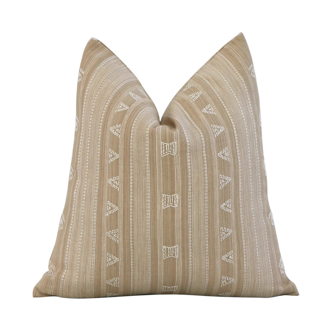 Schumacher Nima Embroidered Tan Throw Pillow Cover with Zipper Home Decor, Stripe Boho Cushion Sq... | Etsy (US)